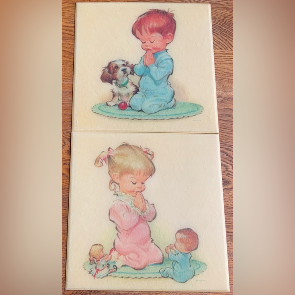 Vintage 1962 Little Girl Boy Praying A Child's Prayer picture